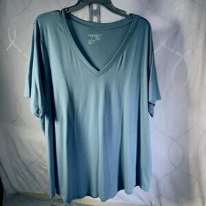 Terra & Sky Shirt Womens 2X Plus Green Top Cotton Lightweight Casual Ladies